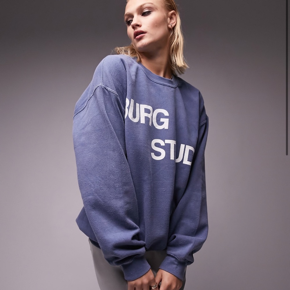 Topshop graphic vintage wash gothenburg sweatshirt top sweater blue